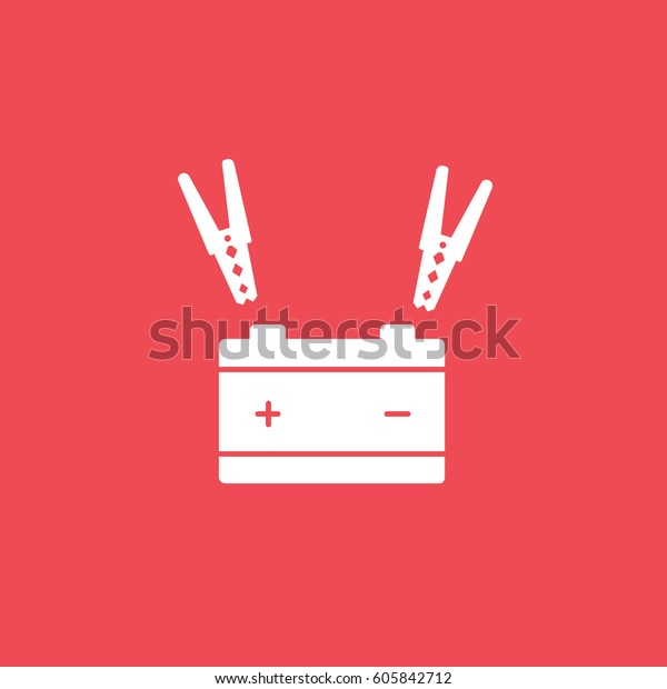 Battery Terminal\
Flat Icon On Red\
Background