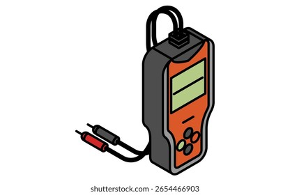 Batterietester einfaches isometrisches Liniensymbol mit Kabeln und Display, Vektorgrafik