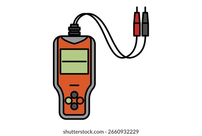 Icono de línea simple del probador de la batería con los cables y la exhibición, Ilustración vectorial
