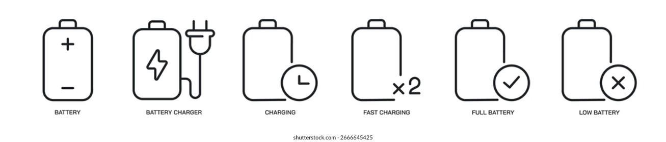 Battery thin line icon set. Web minimal icons