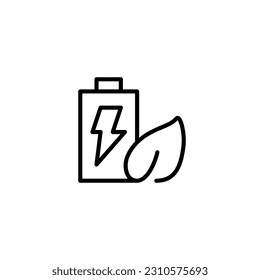 Batterien mit Donner Energie und Blatt-Naturenergie. Vektorsymbol Schwarz-Weiß-Zeichen mit grünem Thema "Öko-Energie"