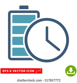 Battery Time EPS vector pictograph. Illustration style is flat iconic bicolor cyan and blue symbol on white background.