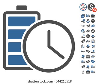 Battery Time icon with free bonus clip art. Vector illustration style is flat iconic symbols, cobalt and gray colors, white background.