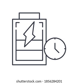 Battery time icon, linear isolated illustration, thin line vector, web design sign, outline concept symbol with editable stroke on white background.