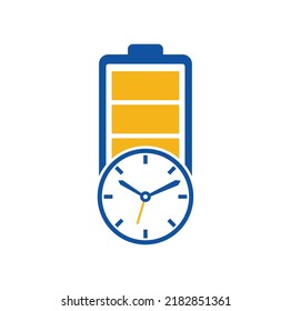 Plantilla de diseño del logotipo de tiempo de la batería. Vector del logotipo de la energía de carga de velocidad.