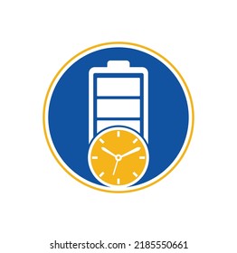 Battery time logo design template. Speed charge energy logo vector.