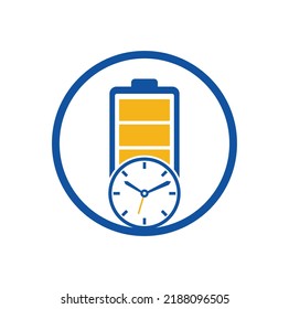 Battery time logo design template. Speed charge energy logo vector.