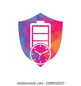 Plantilla de diseño del logotipo de tiempo de la batería. Vector del logotipo de la energía de carga de velocidad.