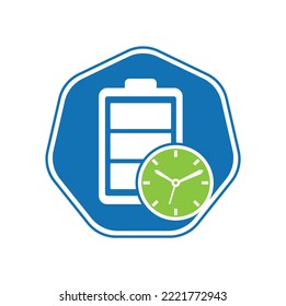 Battery time logo design template. Speed charge energy logo vector.