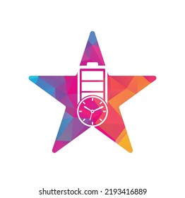 Battery time star shape concept logo design template. Speed charge energy logo vector.	
