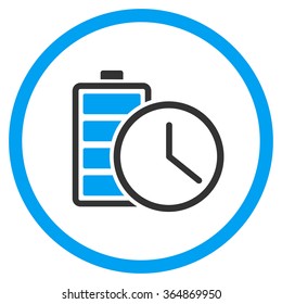 Battery Time vector icon. Style is bicolor flat circled symbol, blue and gray colors, rounded angles, white background.