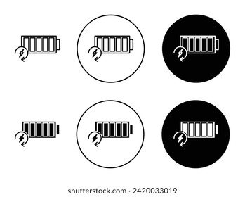 Battery Time Vector Illustration Set. Mobile battery charging sign suitable for apps and websites UI design style.