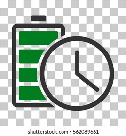 Battery Time vector pictogram. Illustration style is flat iconic bicolor green and gray symbol on a transparent background.