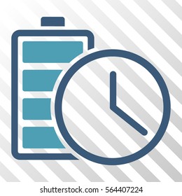 Battery Time vector pictogram. Illustration style is flat iconic bicolor cyan and blue symbol on a hatch transparent background.