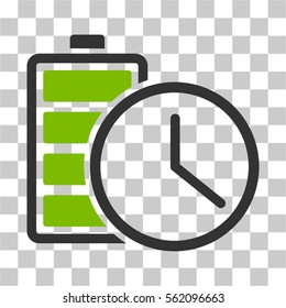 Battery Time vector pictograph. Illustration style is flat iconic bicolor eco green and gray symbol on a transparent background.