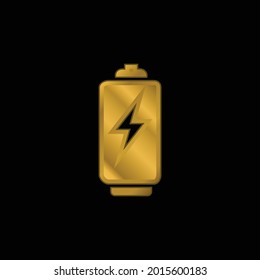 Herramienta de batería con signo de perno icono metálico chapado en oro o vector de logotipo