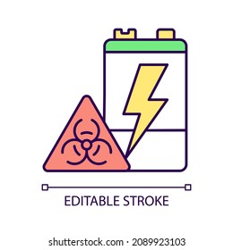 Battery toxicity RGB color icon. Soil and groundwater pollution. Environment contamination. Accumulator hazardous chemicals leak. Isolated vector illustration. Simple filled line drawing