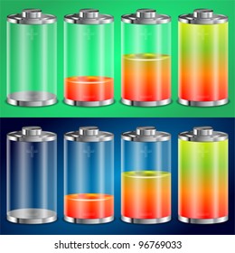 Battery Transparent Icons with Different Levels of Charge, vector illustration