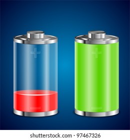 Battery Transparent Icons with Different Levels of Charge, vector illustration