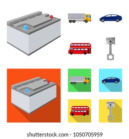 Battery and transport cartoon,flat icons in set collection for design.Car maintenance station vector symbol stock illustration web.