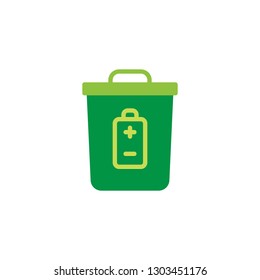 Battery trash bin flat icon, vector sign, colorful pictogram isolated on white. Battery eco waste symbol, logo illustration. Flat style design