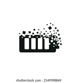 The battery turns into a cloud of squares of different sizes. Battery icon.