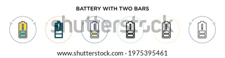 Battery with two bars icon in filled, thin line, outline and stroke style. Vector illustration of two colored and black battery with two bars vector icons designs can be used for mobile, ui, web