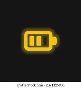 Battery With Two Bars yellow glowing neon icon