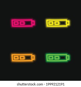 Battery Two Thirds Status Hand Drawn Outline four color glowing neon vector icon