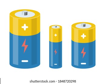 Vector Icons Set Of Different Kinds Of Sizes Of Batteries C, AA, AAA, AAAA  Isolated On White Background. Illustration In Modern Flat Style. Royalty  Free SVG, Cliparts, Vectors, and Stock Illustration. Image