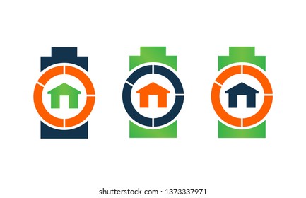 battery vector with home icon. different color battery vector icon concept