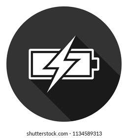 Battery vector icon, accumulator charge battery vector sign design, battery energy vector icon. Accumulator charge icon. Round icon with shadow