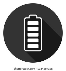 Battery vector icon, accumulator charge battery vector sign design, battery energy vector icon. Accumulator charge icon. Round icon with shadow