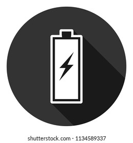 Battery vector icon, accumulator charge battery vector sign design, battery energy vector icon. Accumulator charge icon. Gray background with shadow. Round icon with shadow