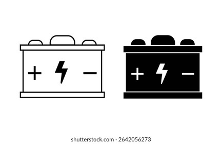 Battery vector icon. Car battery icon in flat design. 12 volt battery icon. Vector car Battery, power supply sign. Chargeable cell vector icon.