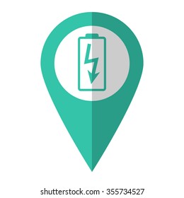 battery - vector icon;  green map pointer