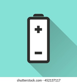 Battery vector icon with long shadow. IIllustration isolated for graphic and web design.