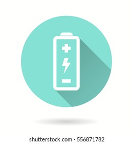 Battery vector icon with long shadow. Illustration isolated for graphic and web design.