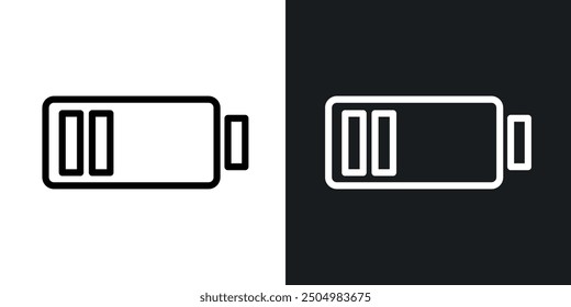 Battery vector icon set black and white filled and outlined style.
