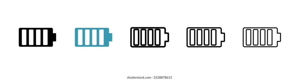 Conjunto de iconos de Vector de batería en colores negro y azul.