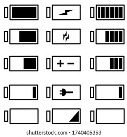 Conjunto de iconos del vector de batería. colección de signos de ilustración de energía. símbolo de potencia.