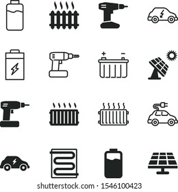 battery vector icon set such as: lithium, household, earth, system, mobile, pack, editable, warming, style, batterie, cloud, plant, batteries, plus, comfort, iron, recharge, watering, line, global