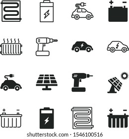 battery vector icon set such as: steel, linear, boiler, global, pack, metal, gas equipment, central heating, interior, winter, two, circle, temperature, mobile, volt, sunlight, renewable energy