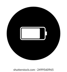 The battery vector icon is slightly reduced, an outline design with a black circle background.