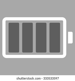 Battery vector icon. Style is bicolor flat symbol, dark gray and white colors, rounded angles, silver background.