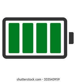 Battery vector icon. Style is bicolor flat symbol, green and gray colors, rounded angles, white background.