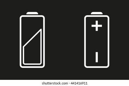 Battery vector icon. White illustration isolated on black background for graphic and web design.