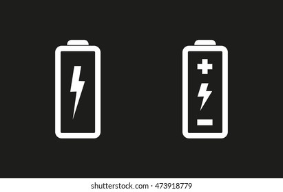 Battery vector icon. White illustration isolated on black background for graphic and web design.