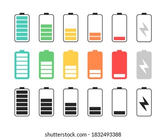 Battery vector icons. Color collection of battery power.