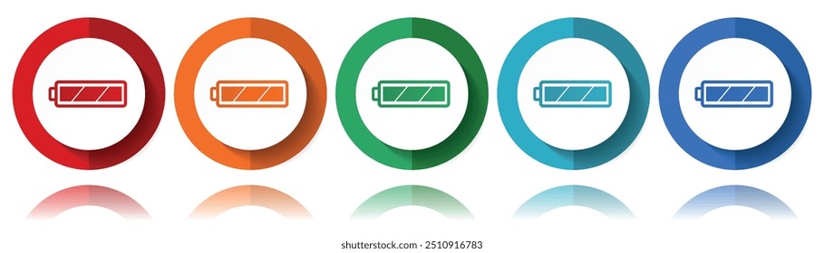 Battery vector icons, flat icon set for logo design, webdesign and mobile applications, colorful web button collection in eps 10